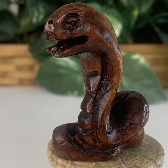 Vintage Boxwood Netsuke Snake Figurine Wooden Animal Carving Wood Carved Figure - Picture 15 of 15